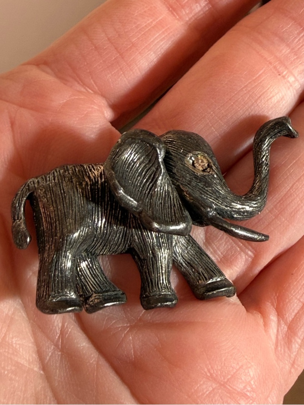 Vintage Hobe' Silver Elephant Lucky trunk up Brooch